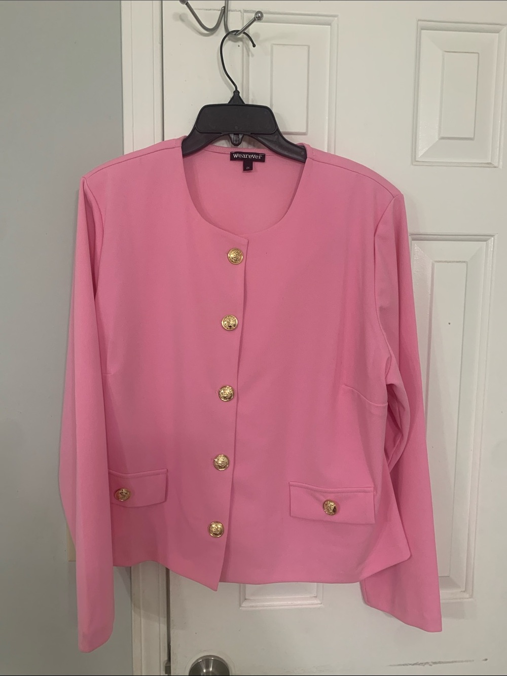 WearEver Pink Gold-Button Round-Neck Blazer